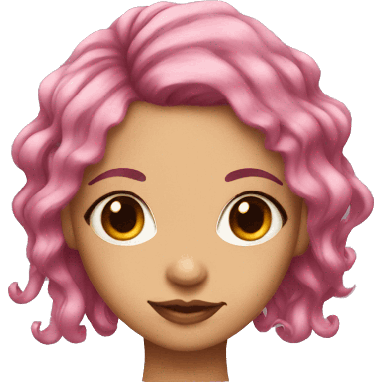 pink hair girl with brown eyes and cherry neck tattoo emoji