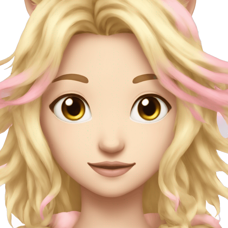 Blonde miqote with long hair and pinks eyes cute beautiful  emoji