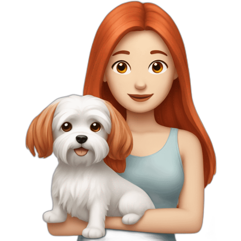 Red-haired girl with Maltese dog emoji