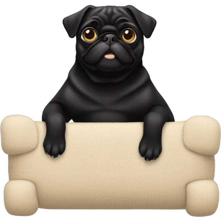 Black pug lying on her back with feet in the air emoji