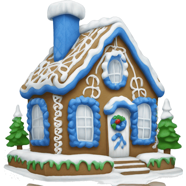 blue and white gingerbread house  emoji