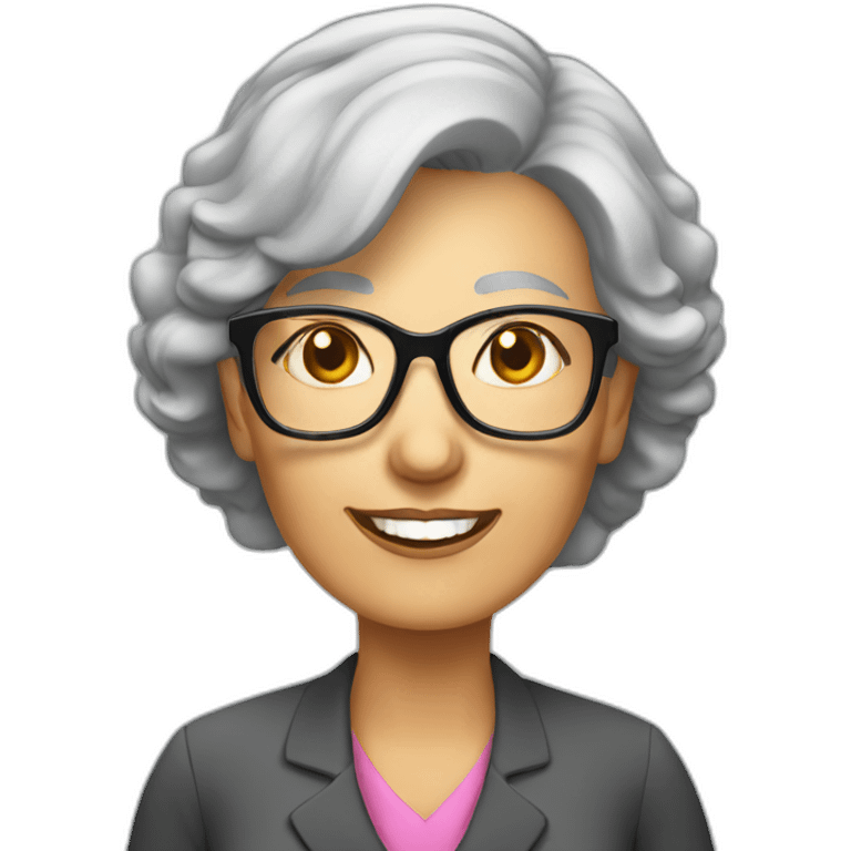 Grey hairs older lady teacher standing wear glasses emoji