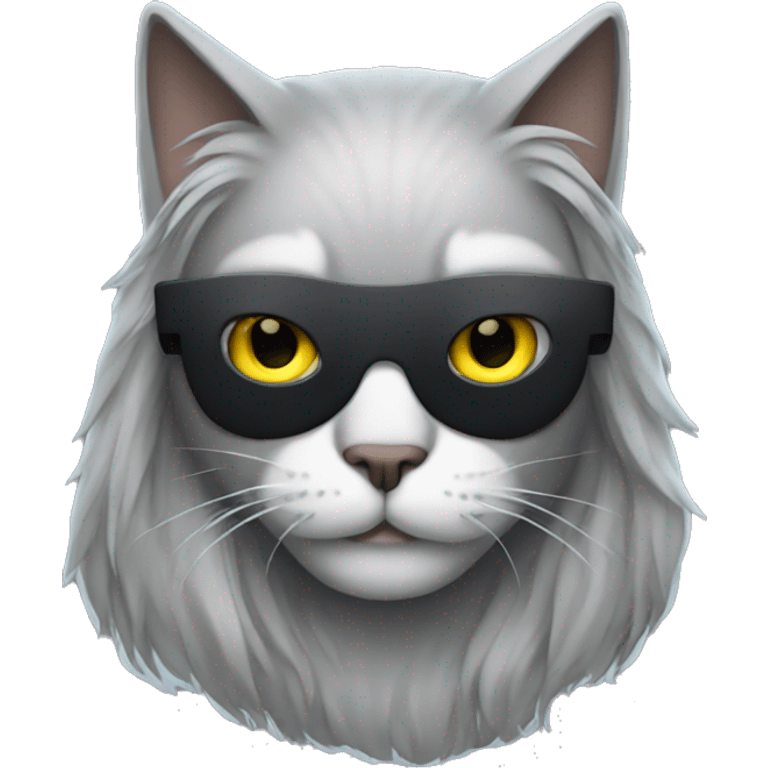 grey long hair cat wearing batman mask emoji