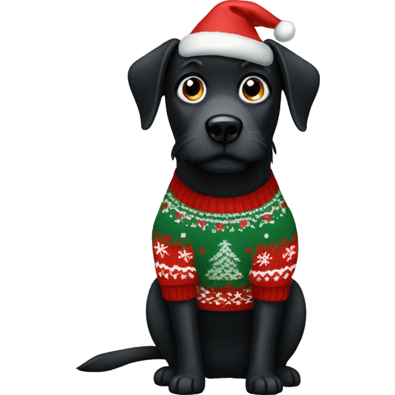 Black dog in Christmas sweater emoji