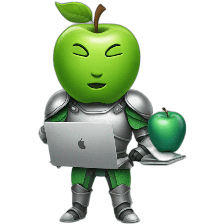 green apple knight, holding laptop emoji