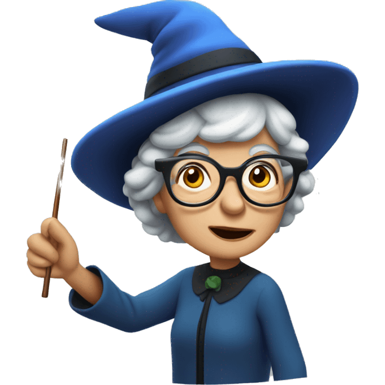 smart granny witch with glasses and blue hat directing orchestra emoji