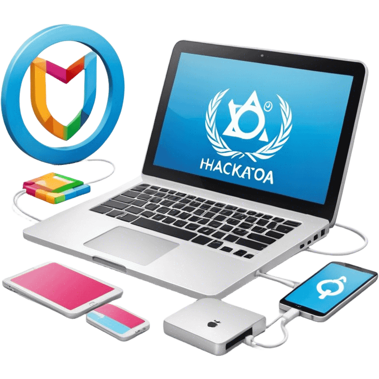 un logo de un equipo de hackaton que se llama "OmCodevs" con el símbolo omega y dentro una laptop emoji