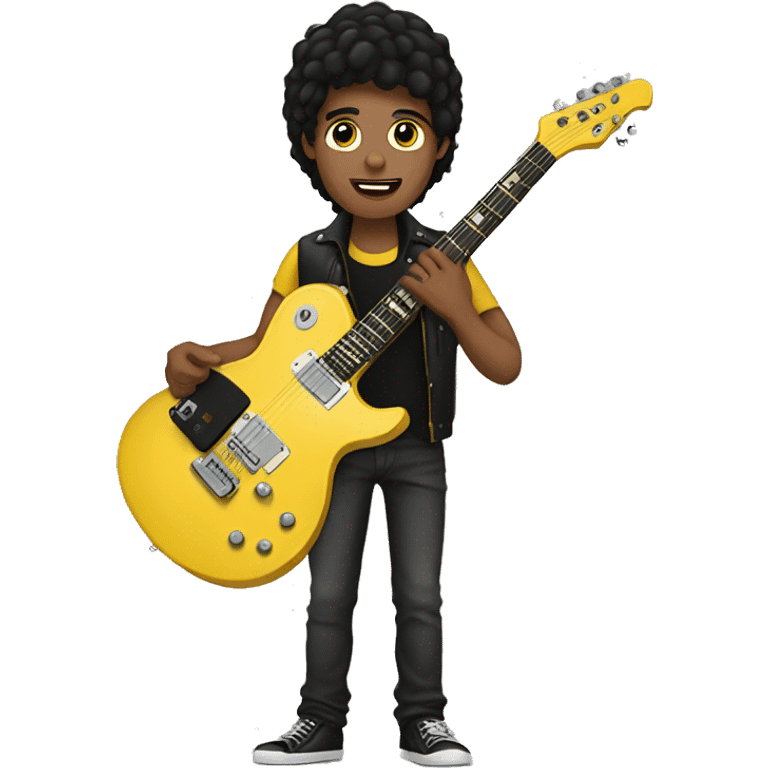 Guy with brown hair brown eyes black hair holding a yellow and black electric guitar emoji