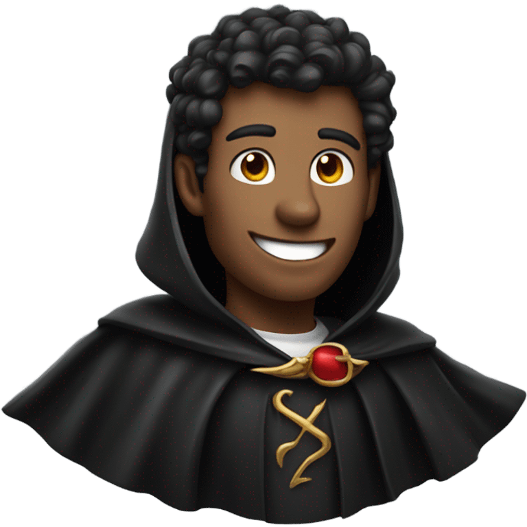 handsome devil in black cloak and black cape emoji