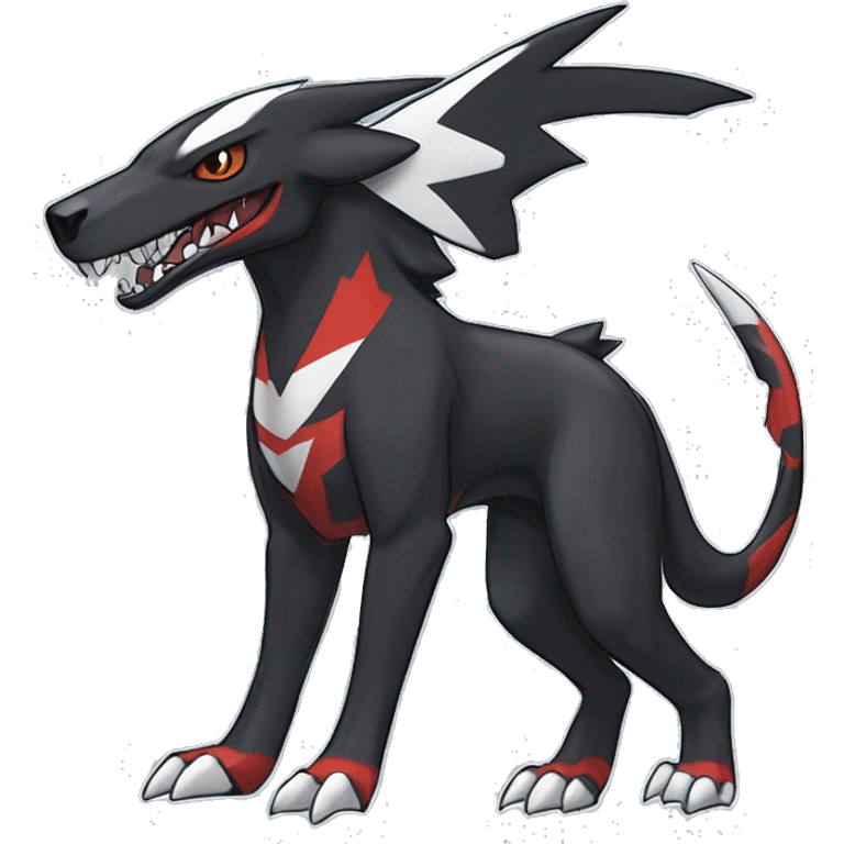 Black Cool Edgy Nargacuga-Houndoom-Garchomp Fakémon Digimon with Red and white Edgy markings, full body, outlined emoji