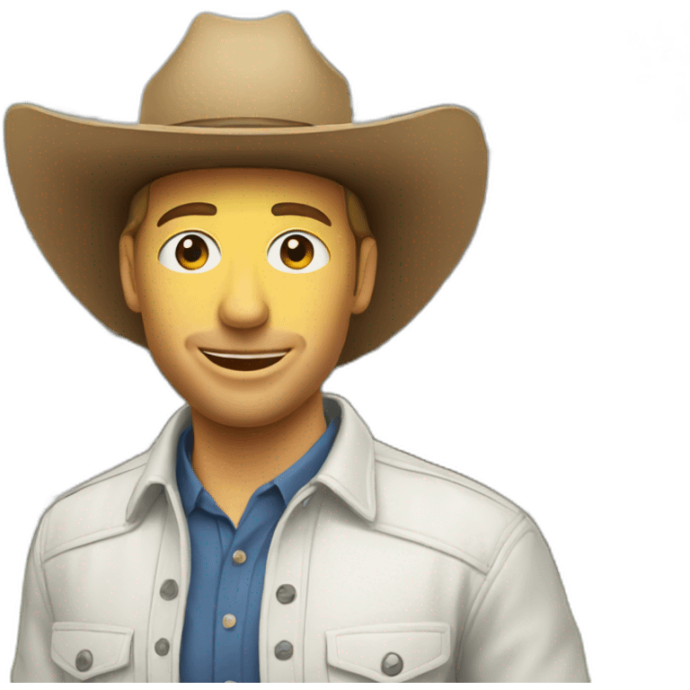 white man with cowboy hat next to a home  emoji