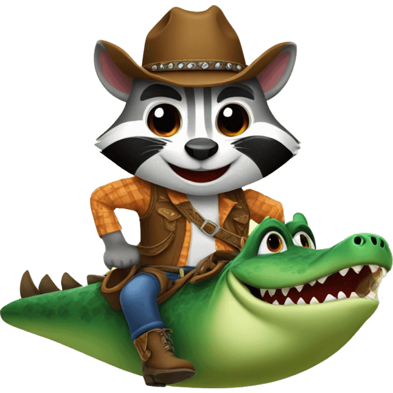 cute texan cowboy raccoon riding gator emoji