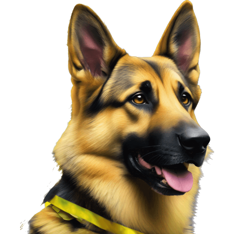 .Zombie_ Vaporwave black holographic oilslick zombie yellow German shepherd dog yellow caution tape graffiti stripes emoji