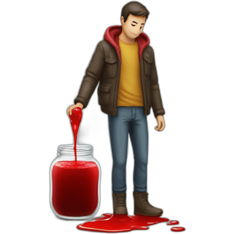 jar with red sirup leak and man standing emoji