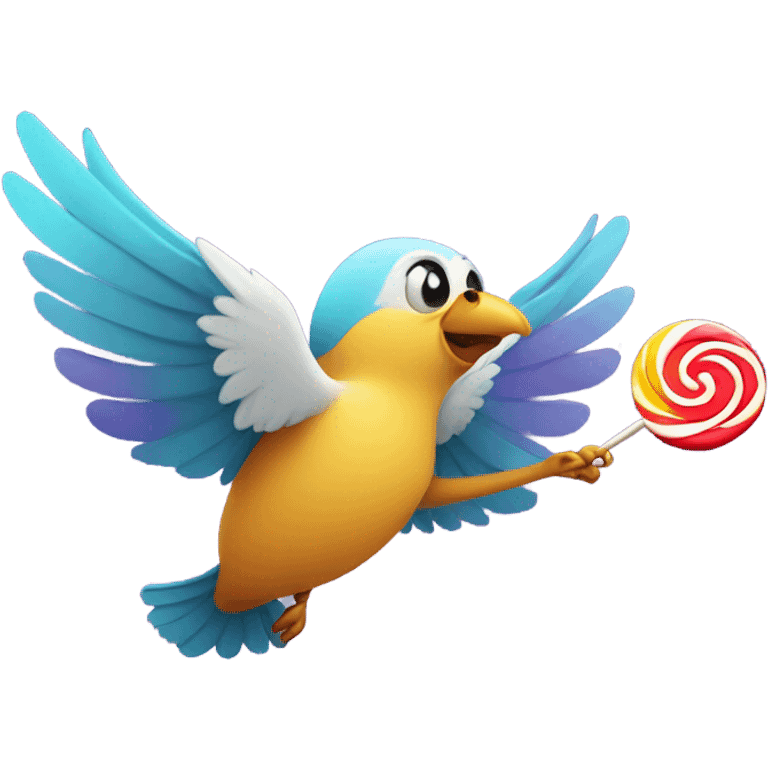 Bird flying plane with a lollipop emoji