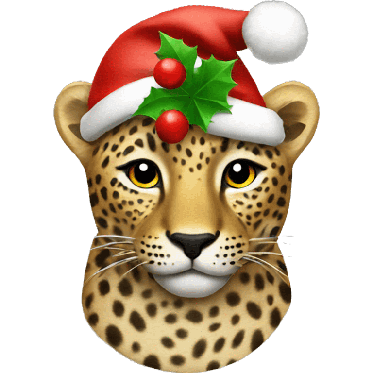 leopard with christmas hat on emoji