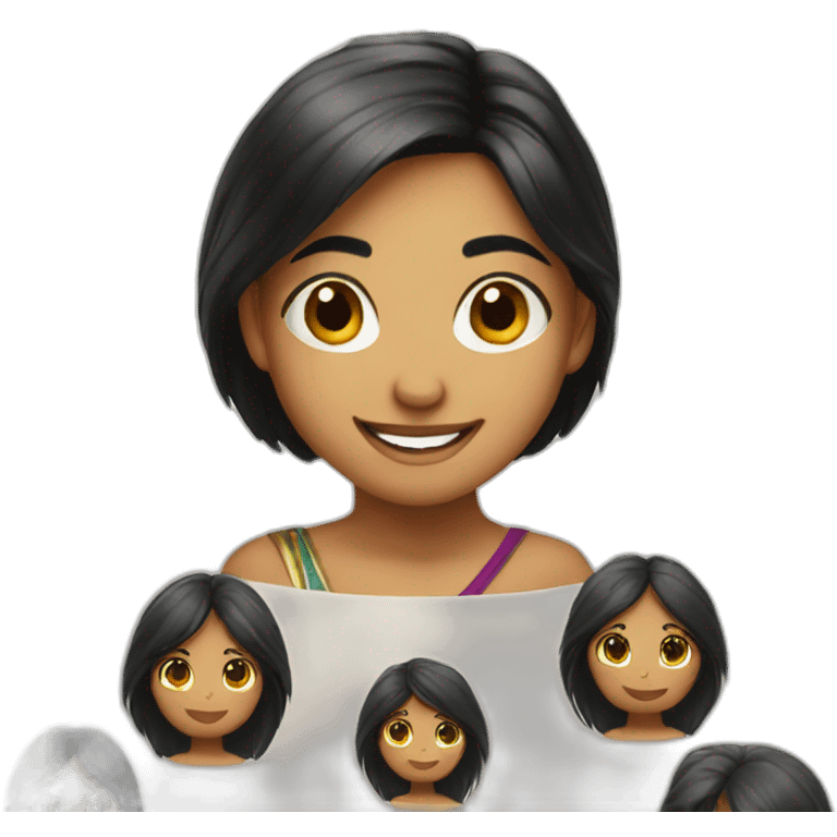 petite indian girl long black hair smiling emoji