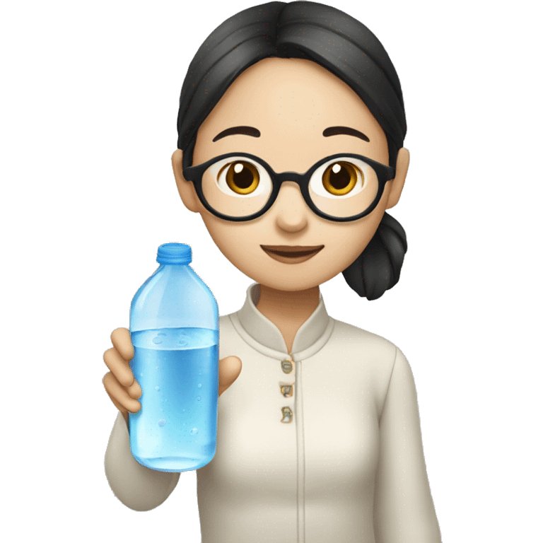 a chinese girl with a pair of glasses is drinking water emoji