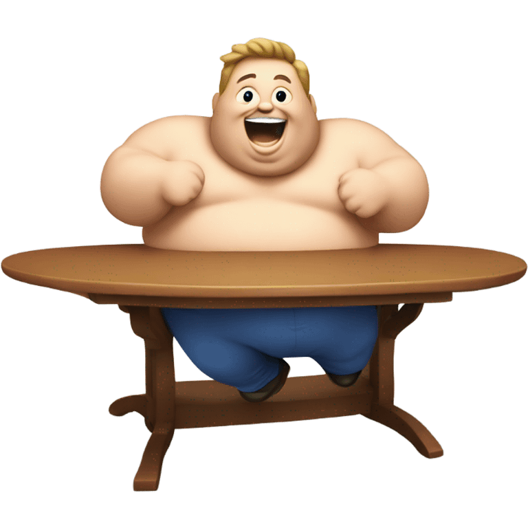 Fat guy jumping over a table emoji