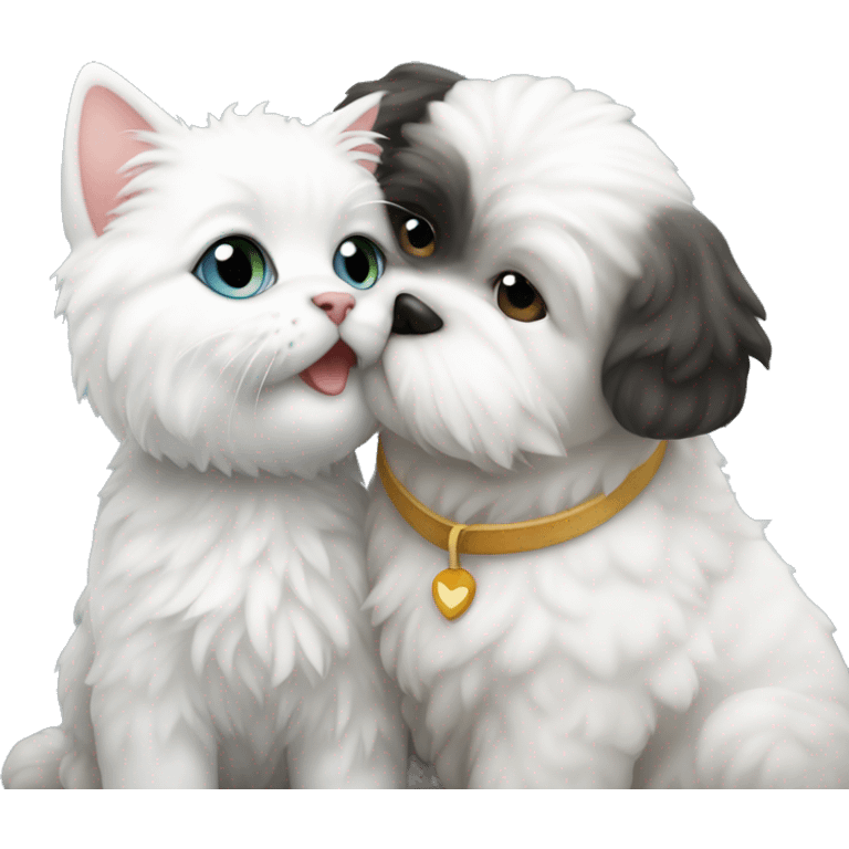 Bichon kissing a cat emoji