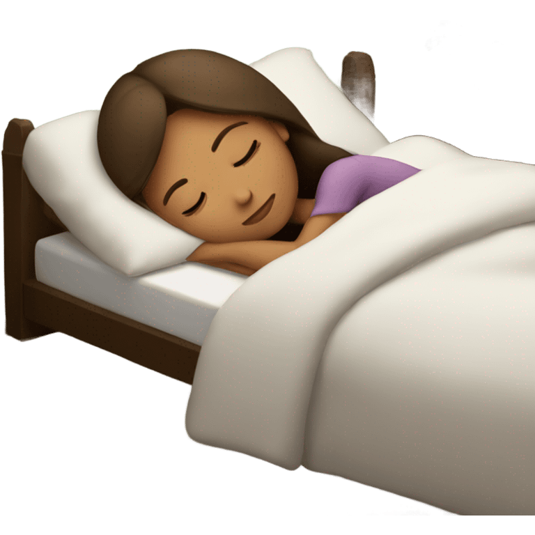 Sleeping girl with brown hair dreaming about peace emoji