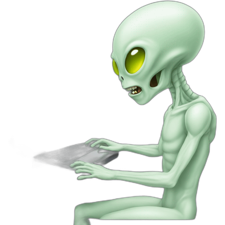 Alien typing on computer emoji