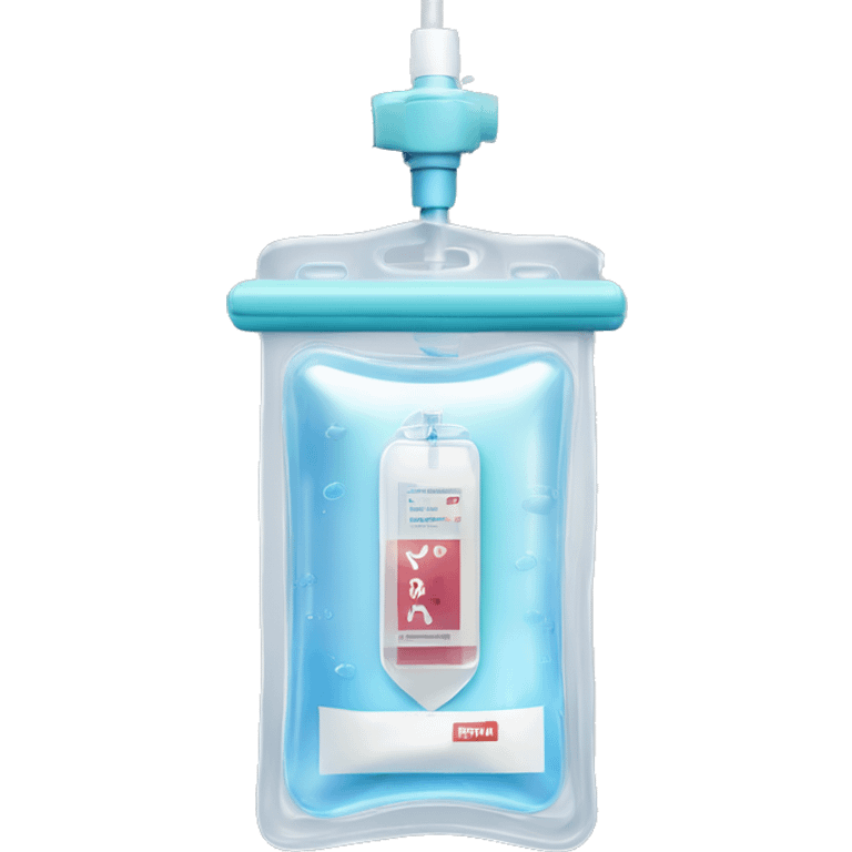 Rectangular transparent plastic iv bag filled with 500ml of fluid hanging on an iv pole in an intensive care unit  emoji