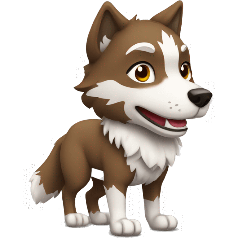 Brown and White Cartoon Chibi Wolf Full Body emoji