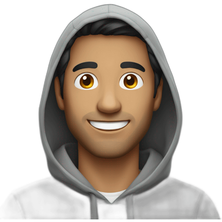 Smiling-man-in-gray-hoodie-with-dark-hair emoji