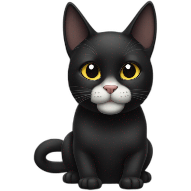 black cat with white cheeks and bridge of nose and black lips and black nose emoji