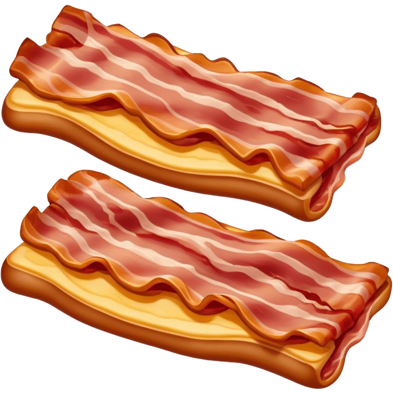 Cinematic crispy sizzling bacon, slightly curled, golden-brown with a perfect crunch, glistening with rich flavor, deep warm tones, served on a breakfast plate, comforting and indulgent. emoji