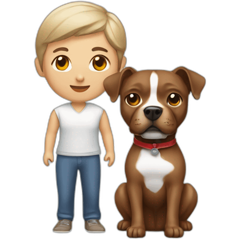 man and Chinese lady with brown Staffordshire terrier dog emoji