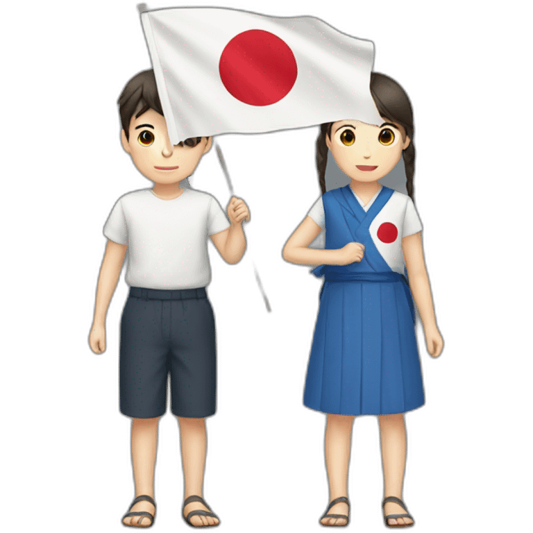 boy and girl holding Japanese flag emoji