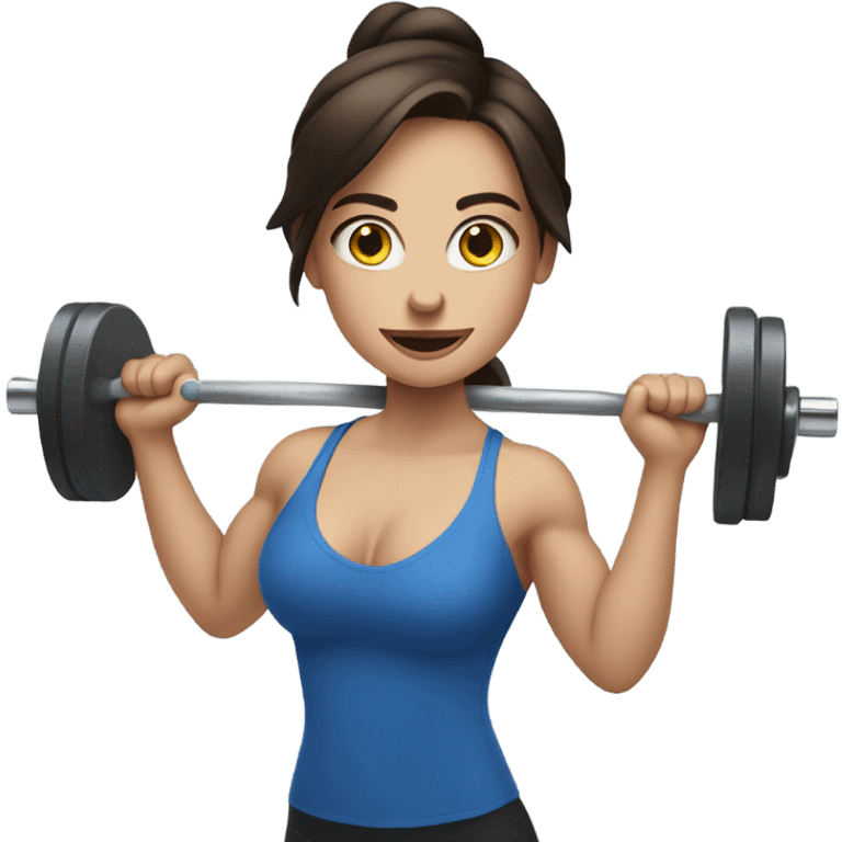 brunette girl with blue eyes lifting weights emoji