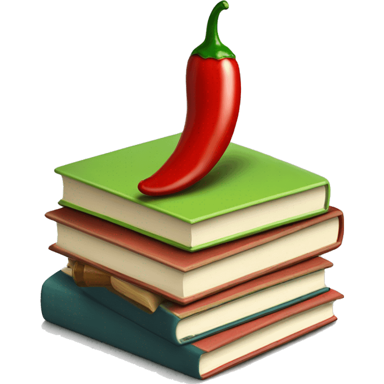 stack of books with a chili pepper emoji