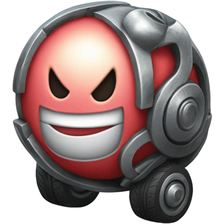 Metal cute Kirby ball driving on 4 car wheels emoji