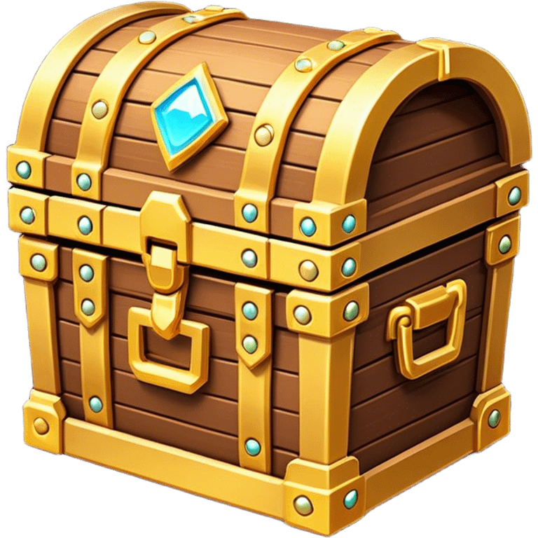 Clash of Clans aesthetic: Cinematic Playful Pixel 3D Treasure Chest Portrait Emoji, rendered in a 3D vector-style similar to standard emojis with minimal shading and bold, simplified shapes. A compact, distinct form with signature details, softly glowing with a pixelated adventure charm. Simplified yet unmistakably iconic, highly detailed and consistent, glowing with a soft radiance and high shine. Stylized with a touch of classic pixel-art charm and a soft glowing outline, capturing the essence of a beloved gaming relic with a friendly, playful manner! emoji