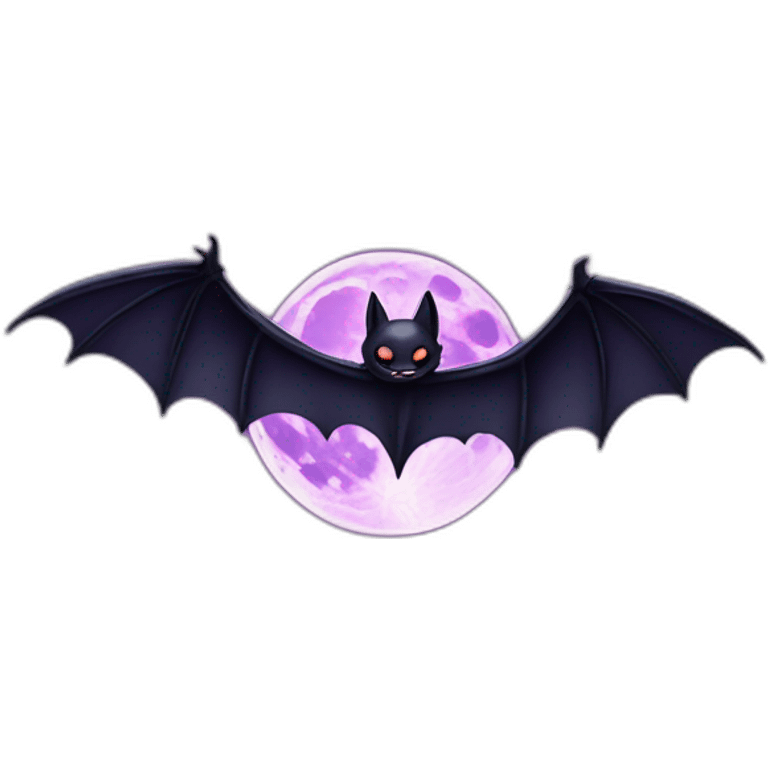 realistic full moon dripping purple behind with vampire bat wings flying in front emoji