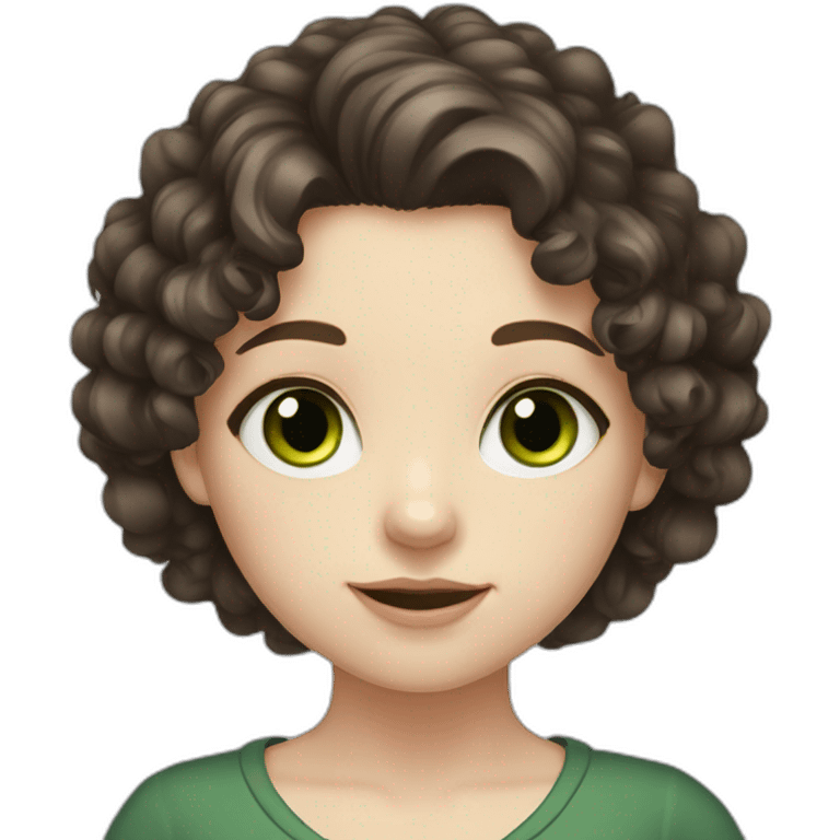 Dark brown hair girl, long curly hair, green eyes, pale skin emoji