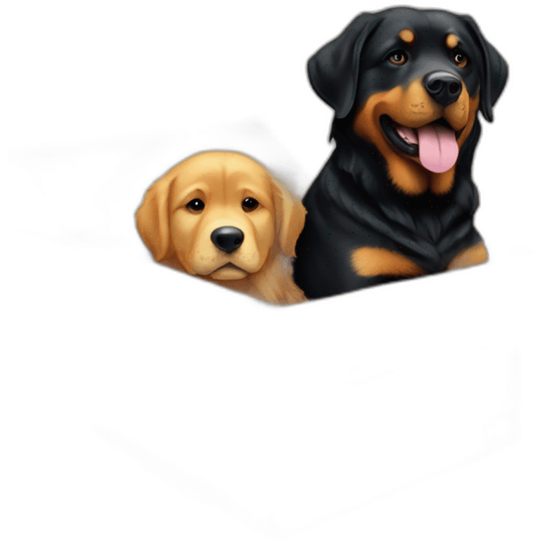 A Rottweiller hugging à golden retriever in box emoji