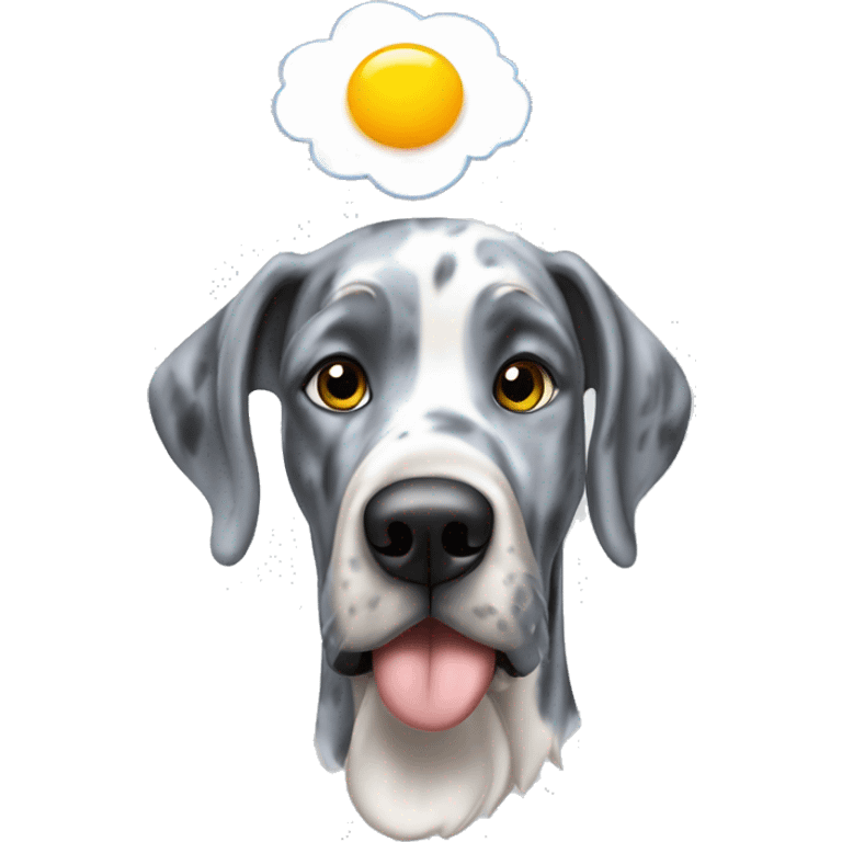 Blue Merle Great Dane eating eggs  emoji