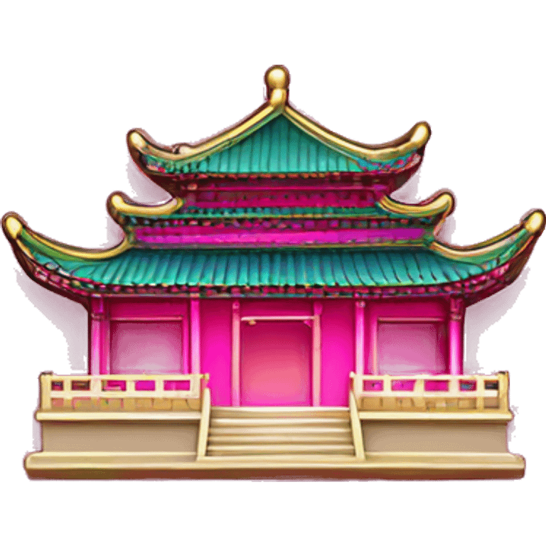 Colorful bright pink flang pin background Chinese-style architectural background ancient  emoji