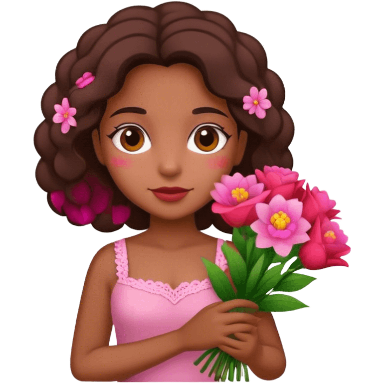 Brazilian girl with pink and red bouquet of flowers emoji