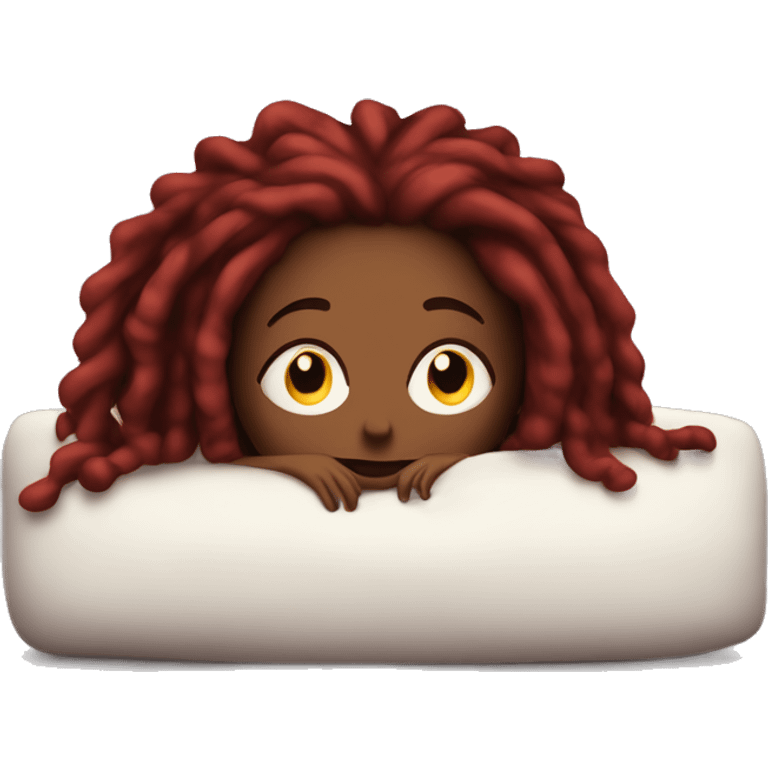 Chocolate tone Lady with red dreadlocks laying on stomach in bed watching tv emoji