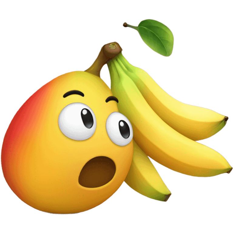 Mango with a face kissing a banana with a face emoji