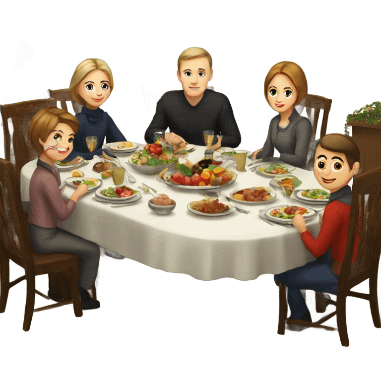 Russian family sitting at the New Year's table emoji