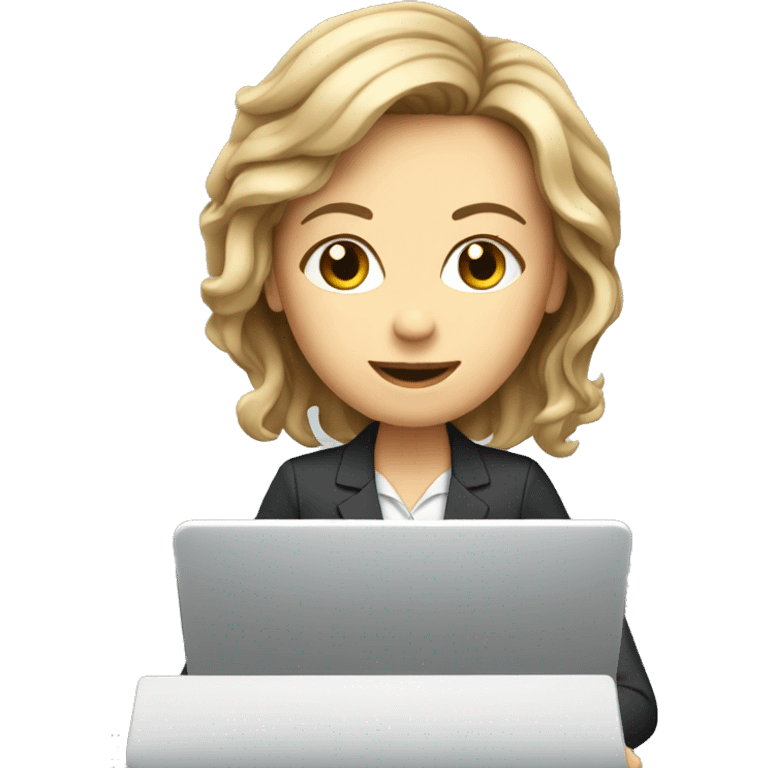 White Woman with Laptop busy with coding for Office Work, nice hair, suit  emoji