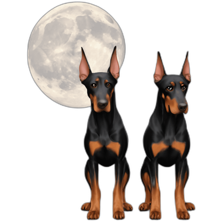 Two dobermans no cropped ears with big moon emoji