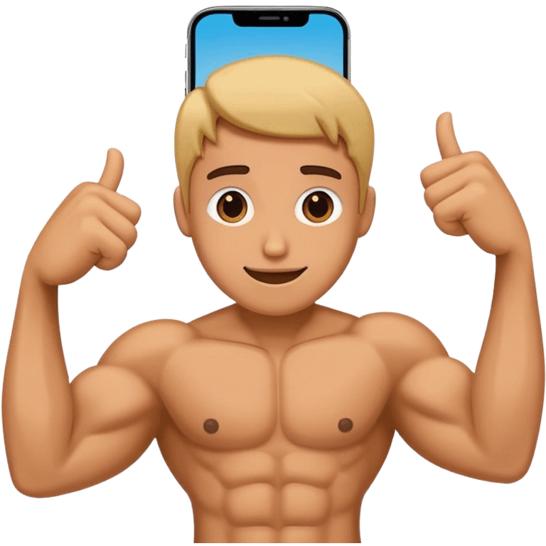 a mobile Phone with arms to the side of the phone flexing emoji