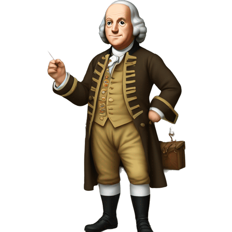 “Benjamin Franklin in colonial clothing, holding a kite with a key, against a historical backdrop.” emoji